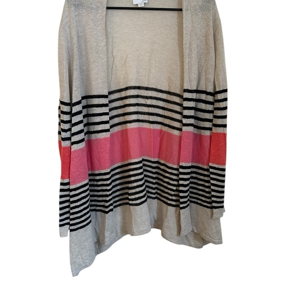 J Jill Long Cardigan Sweater Black and Punk Stripped Size L - Picture 2 of 7